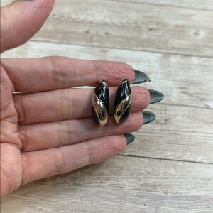 Gold and Black Enamel Teardrop Earrings